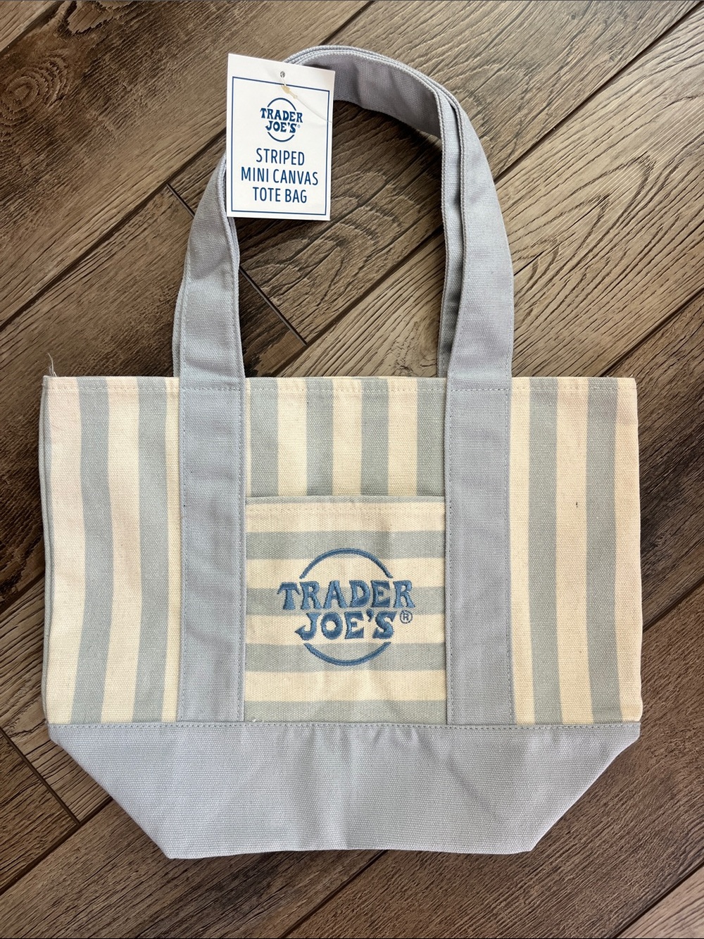 Trader Joe’s Striped Mini Canvas Tote Bag in Baby Blue Pastel